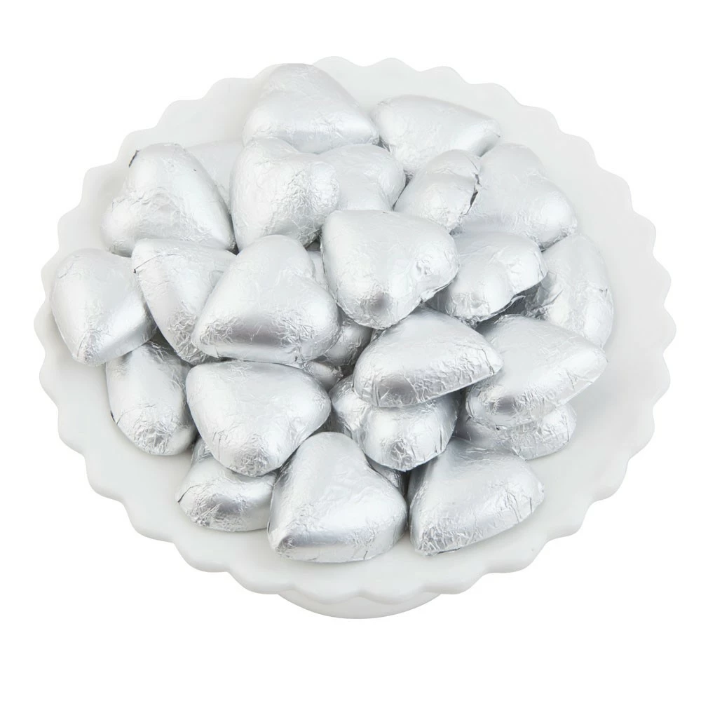 Matte Silver Belgian Chocolate Hearts 500g - 5kg 2 Matte Silver Belgian Chocolate Hearts 500g - 5kg - Image 2