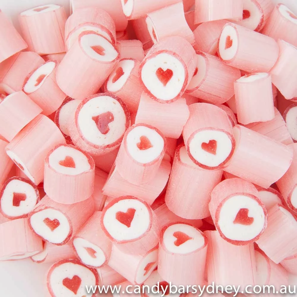 Pink Strawberry Hearts Rock Candy 1kg 1 Pink Strawberry Hearts Rock Candy 1kg