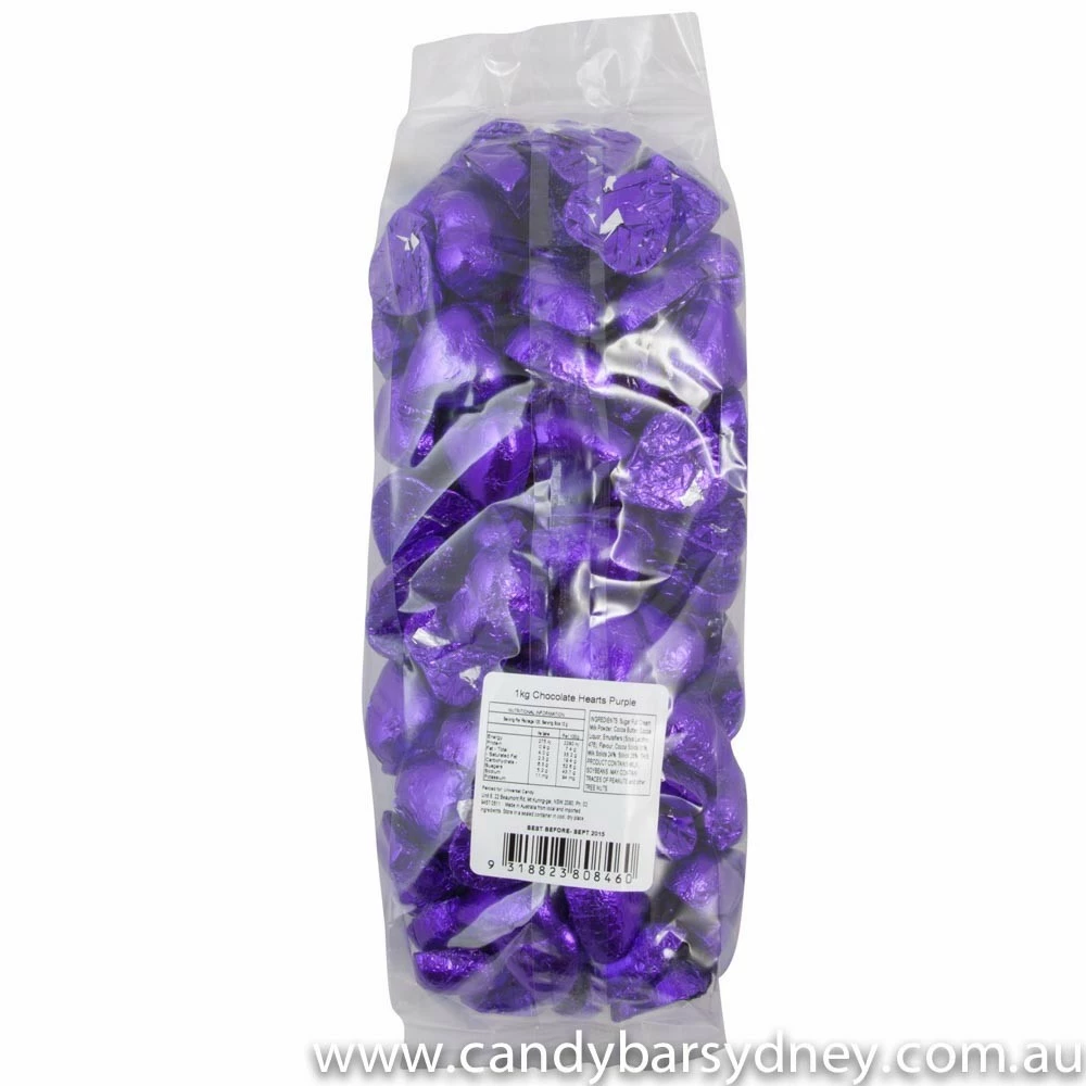 Purple Belgian Chocolate Hearts 500g - 5kg 1 Purple Belgian Chocolate Hearts 500g - 5kg